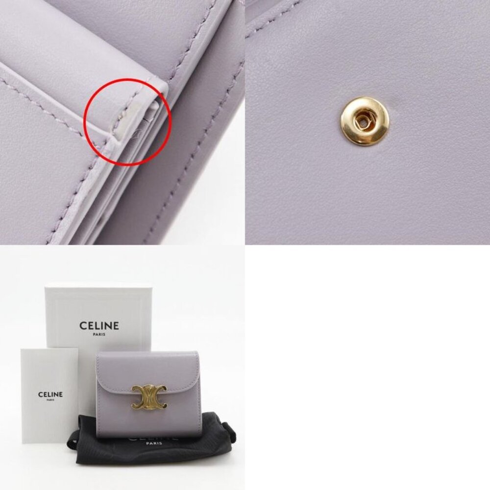 Celine Triomphe Small Flap Wallet Compact Wallet Leather Purple Trifold - Picture 10 of 10